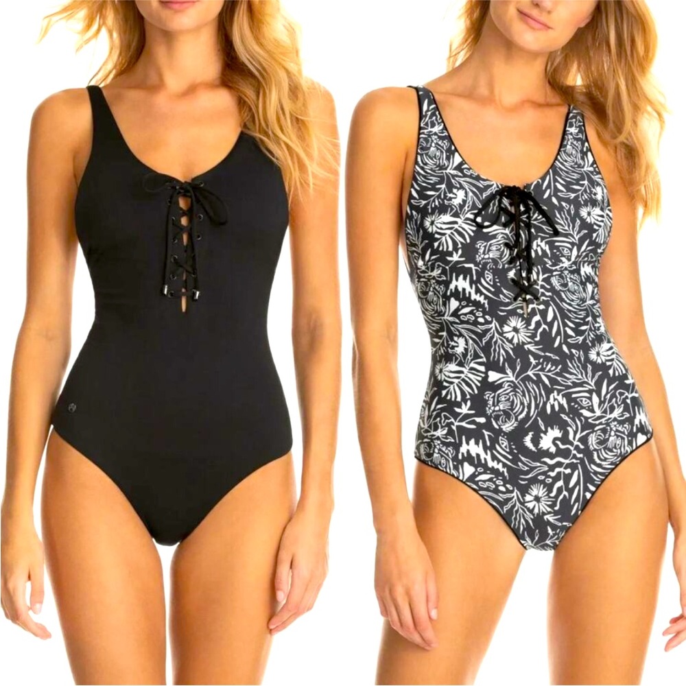 Maaji Hat Black Heavenly Reversible One-Piece Swimsuit Women's Sz Large